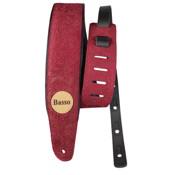 Basso Correa Serie Cuero Rojo Floreado para Guitarra y Bajo Basso Correa Serie Cuero Rojo Floreado para Guitarra y Bajo