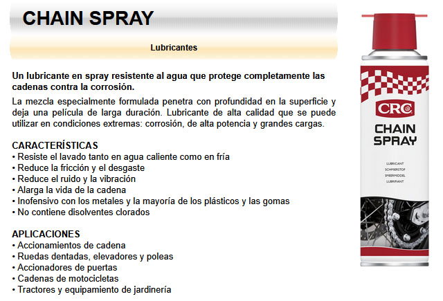 CRC Chain Spray Lubricante de Cadena 250 ml CRC Chain Spray Lubricante de Cadena 250 ml