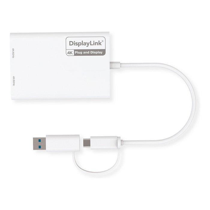 ROLINE Adaptador USB Multi-DisplayLink 12.03.3206, USB-A y USB-C a 2x HDMI, 4K Ultra HD 3840x2160 a 60Hz para Doble Monitor