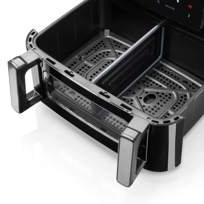 Haeger AF-D10.010A Freidora de Aire Doble e Independiente 10L, 2600W, 10 Programas, Pantalla Táctil LED, Función Freír y Hornear, Temporizador 60min, Cestas Extraíbles, Negro