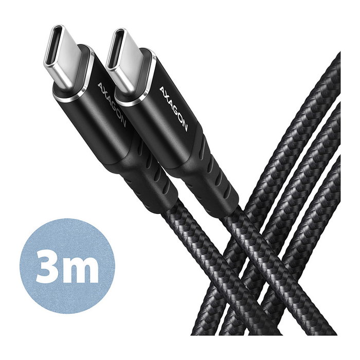 Axagon BUCM-CM30AB Cable USB-C a USB-C 2.0 de 3 m, PD 60W, 3A, trenzado - negro Axagon BUCM-CM30AB Cable USB-C a USB-C 2.0 de 3 m, PD 60W, 3A, trenzado - negro