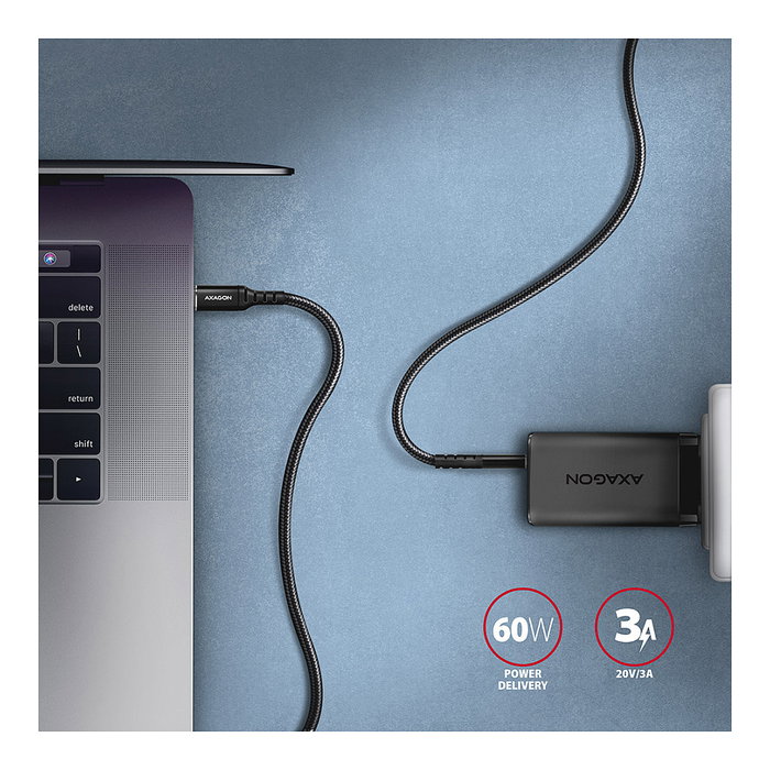 Axagon BUCM-CM30AB Cable USB-C a USB-C 2.0 de 3 m, PD 60W, 3A, trenzado - negro Axagon BUCM-CM30AB Cable USB-C a USB-C 2.0 de 3 m, PD 60W, 3A, trenzado - negro