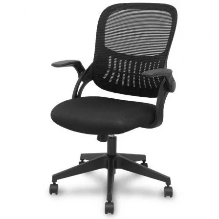 Piqueras y Crespo Silla de Oficina Opti544 544BNM8403D840RN - Silla Operativa con Respaldo de Malla, Brazos Abatibles y Base Piramidal, Negro