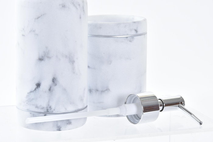 DKD Home Decor Set de Baño de 2 Piezas en Resina con Acabado Mármol Blanco