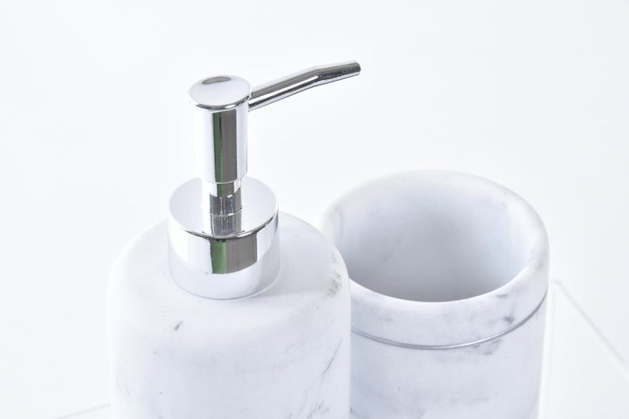 DKD Home Decor Set de Baño de 2 Piezas en Resina con Acabado Mármol Blanco