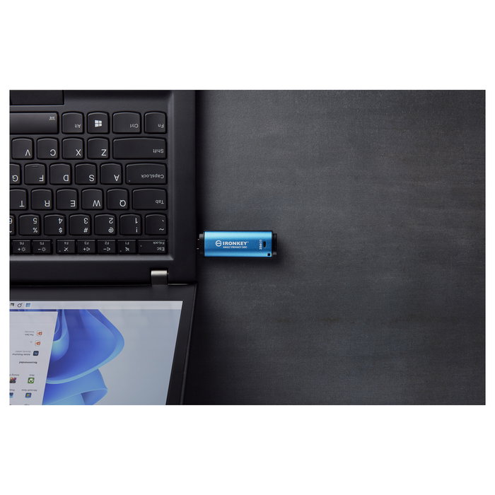 Kingston IronKey Vault Privacy 50C 256GB USB-C 3.2 Gen 1 Llavero Seguro AES-256 FIPS 197 Resistente al Agua IPX8 Negro y Azul