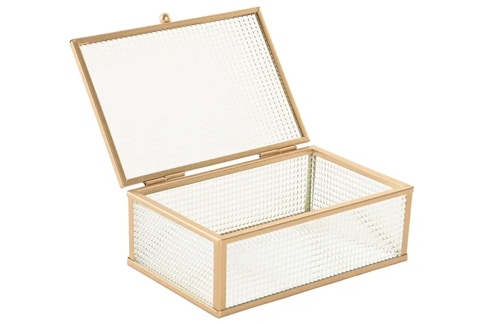 DKD Home Decor Joyero de Cristal y Metal Dorado 15x11x5,5 cm