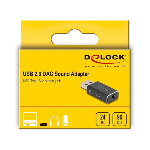 DeLOCK 68001 DAC USB Gaming de Audio de Alta Resolución 24 Bit/96 kHz, USB Tipo-A a 3.5 mm, Negro