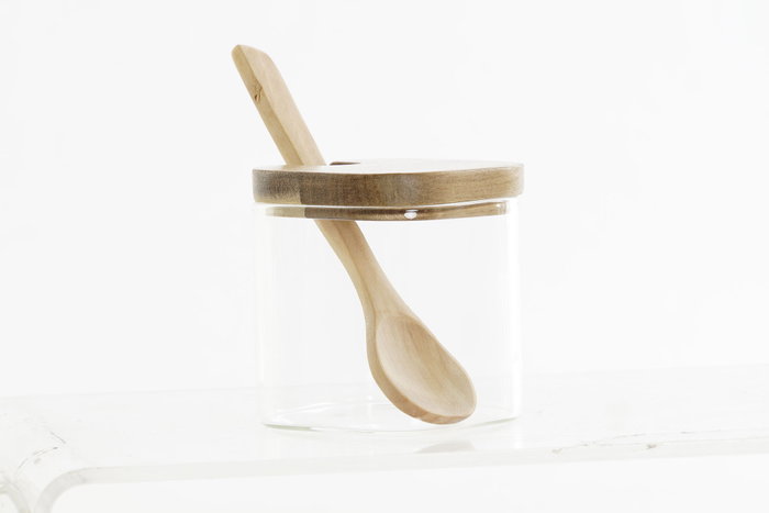 DKD Home Decor Set de 3 Azucareros de Borosilicato y Bambú de 150 ml