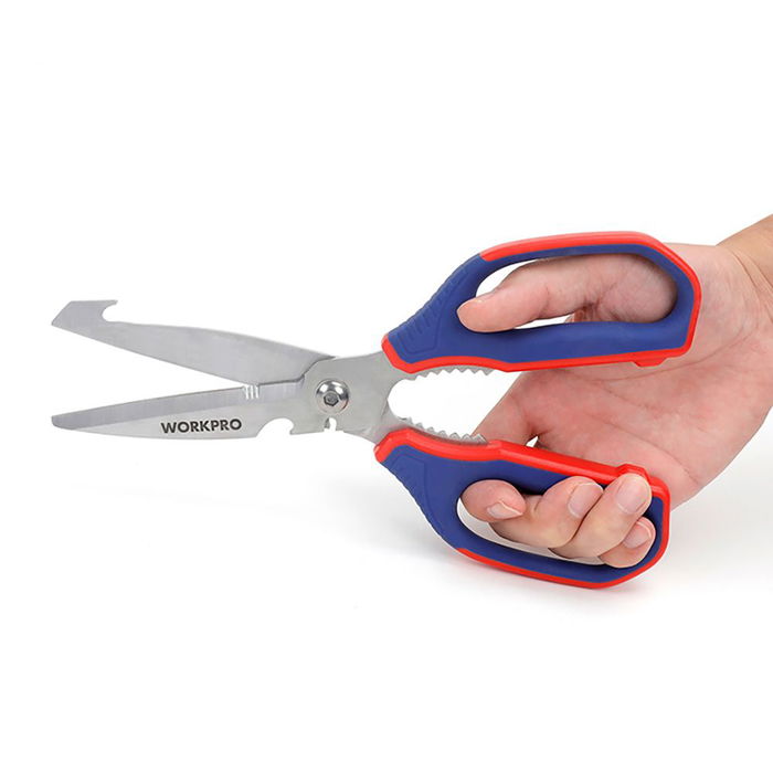 Workpro Tijeras multifunción 250 mm de acero inoxidable para bricolaje y cocina, corte multipropósito, agarre cómodo