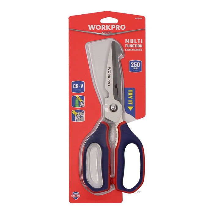Workpro Tijeras multifunción 250 mm de acero inoxidable para bricolaje y cocina, corte multipropósito, agarre cómodo