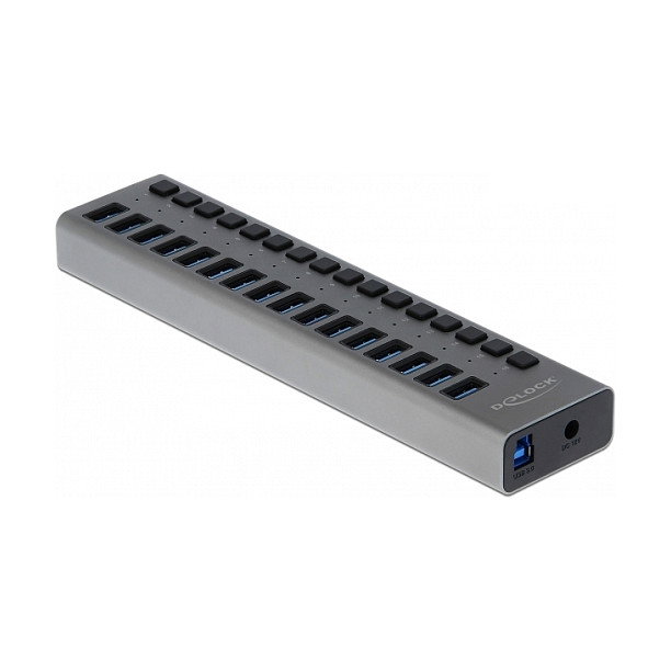 DeLOCK Concentrador USB 5 Gbps con 16 puertos y conmutador, Gris DeLOCK Concentrador USB 5 Gbps con 16 puertos y conmutador, Gris