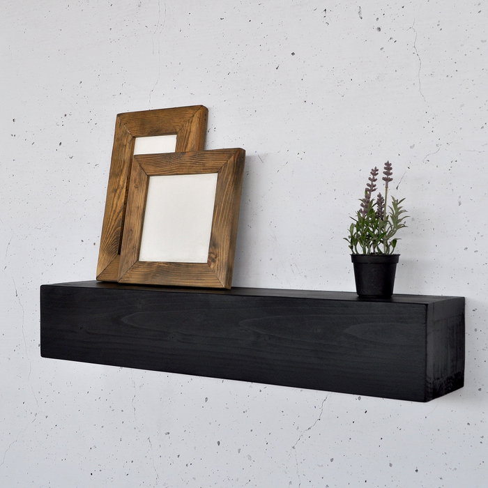 Hanah Home Raf286 Estantería de Pared de Madera Maciza Decorativa Negra 60x13x11 cm