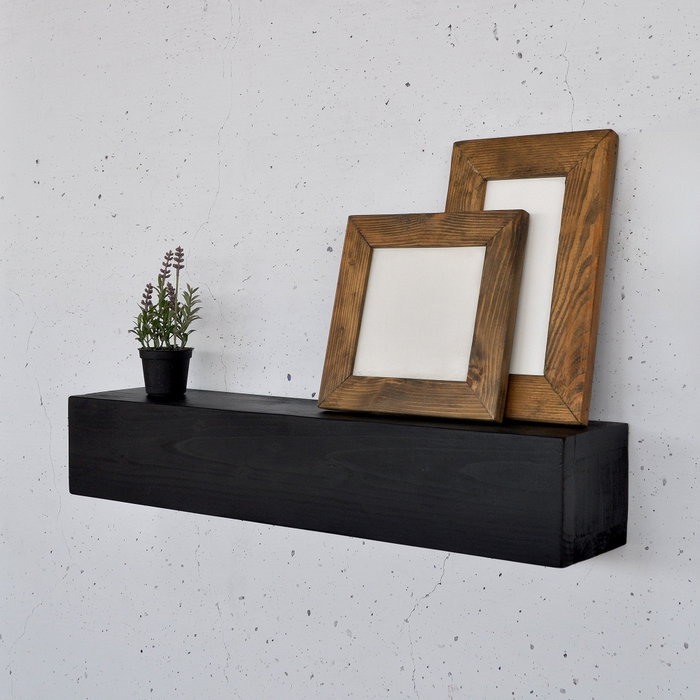Hanah Home Raf286 Estantería de Pared de Madera Maciza Decorativa Negra 60x13x11 cm