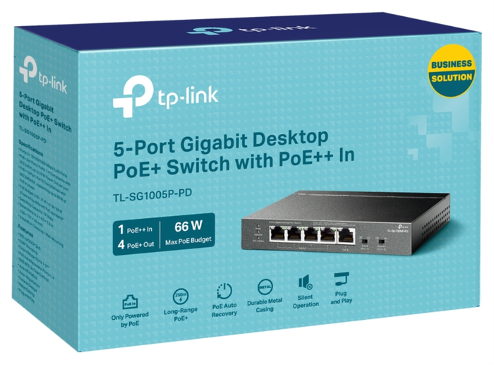 TP-Link TL-SG1005P-PD Switch Gigabit de 5 Puertos con 1 Puerto PoE++ de Entrada y 4 Puertos PoE+ de Salida