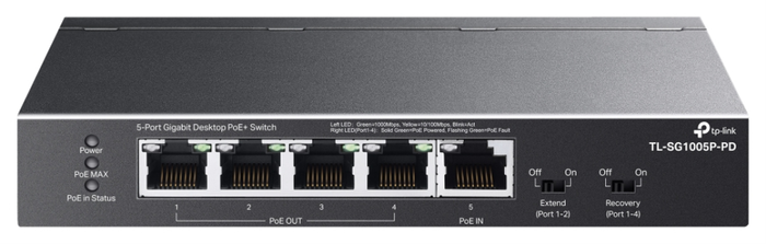 TP-Link TL-SG1005P-PD Switch Gigabit de 5 Puertos con 1 Puerto PoE++ de Entrada y 4 Puertos PoE+ de Salida