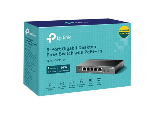 TP-Link TL-SG1005P-PD Switch Gigabit 5 Puertos con 1 Puerto PoE++ de Entrada y 4 Puertos PoE+ de Salida, Negro TP-Link TL-SG1005P-PD Switch Gigabit 5 Puertos con 1 Puerto PoE++ de Entrada y 4 Puertos PoE+ de Salida, Negro