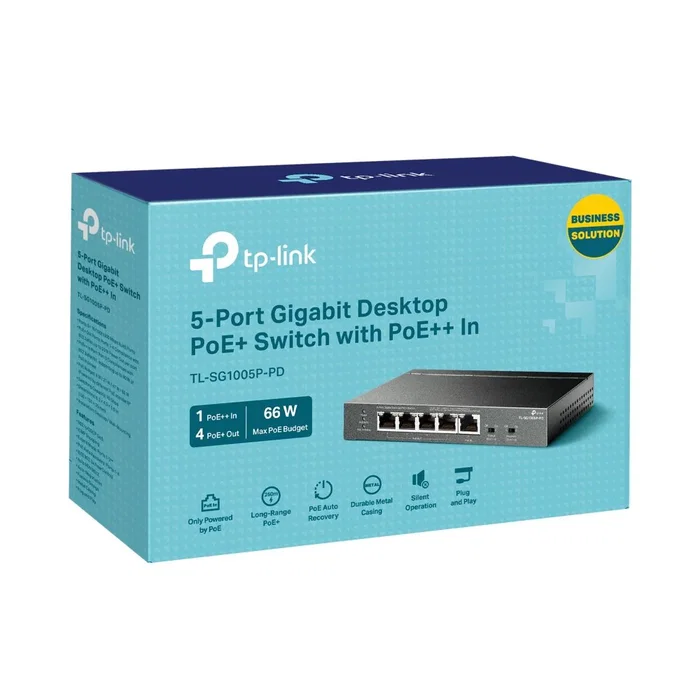 TP-Link TL-SG1005P-PD Switch Gigabit de 5 Puertos con 1 Puerto PoE++ de Entrada y 4 Puertos PoE+ de Salida, Negro