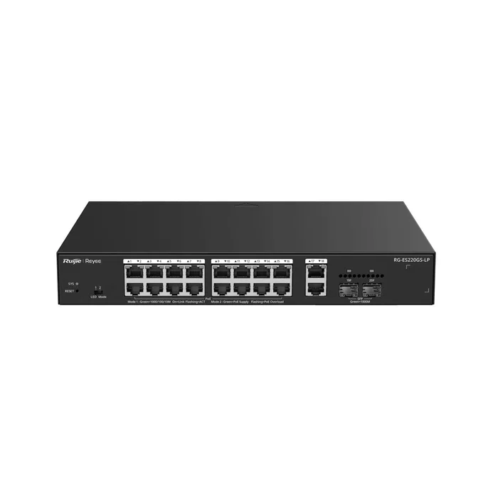 Ruijie Networks RG-ES220GS-LP Switch Gestionado L2 con 18 Puertos Gigabit y PoE 130W