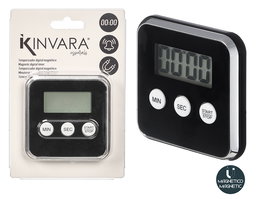 Kinvara Reloj Digital Cocina con Imán Negro 8x8x2 cm (Set de 24)