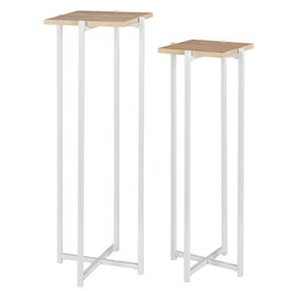 Home Deco Factory Juego 2 Pedestales Loka Blanco Metálicos Decorativos para Plantas y Objetos 82cm y 72cm