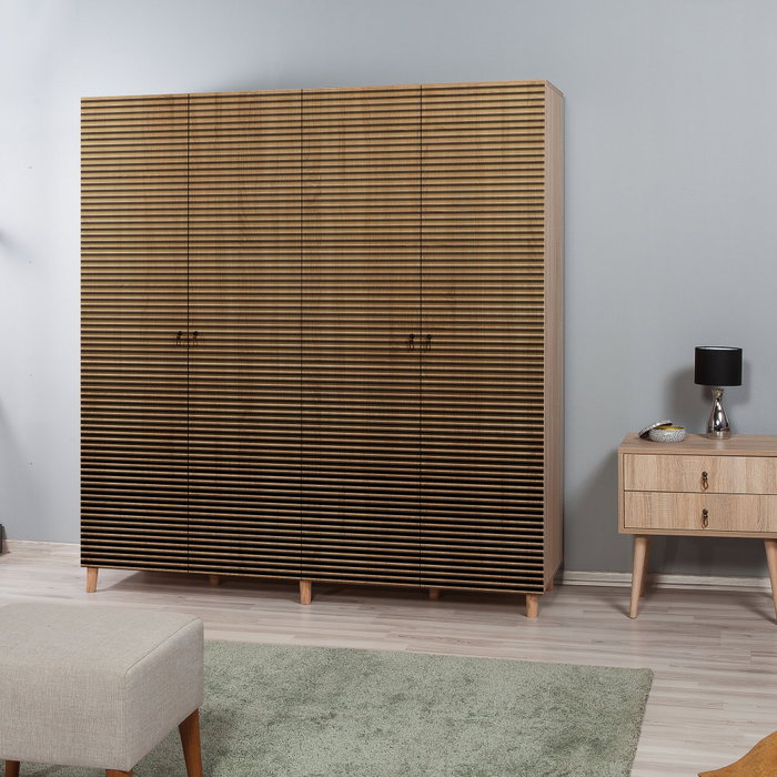 Hanah Home Armario Moderno Abstracto 220, Roble Sonoma, 180x192x52cm, Estantes Ajustables, Melamina Duradera