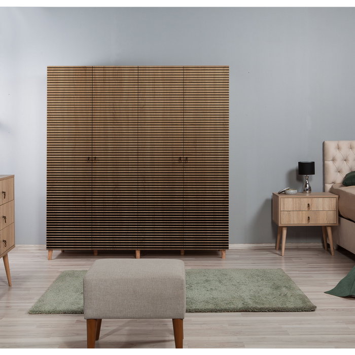 Hanah Home Armario Moderno Abstracto 220, Roble Sonoma, 180x192x52cm, Estantes Ajustables, Melamina Duradera
