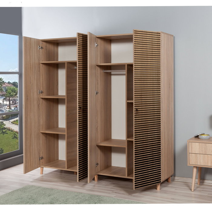 Hanah Home Armario Moderno Abstracto 220, Roble Sonoma, 180x192x52cm, Estantes Ajustables, Melamina Duradera