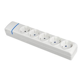 Solera Serie ION - Base Múltiple 5 Tomas 2P+T, IP20, 250V/16A Max. 3680W, Policarbonato Blanco, Entradas Mini Canal, Con Fijaciones