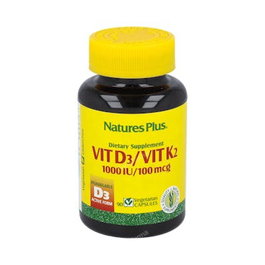 NATURES PLUS Vitamina D3 y Vitamina K2 (1000IU/100mcg) 90 cápsulas