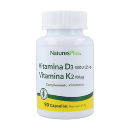Natures Plus Vitamina D3 y Vitamina K2 1000UI/100mcg 90 cápsulas