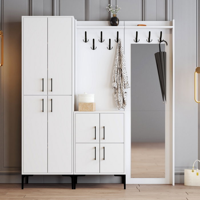 Hanah Home Recibidor Blanco 180x200x35cm Tablero de Partículas Melamina con Perchero Organizador
