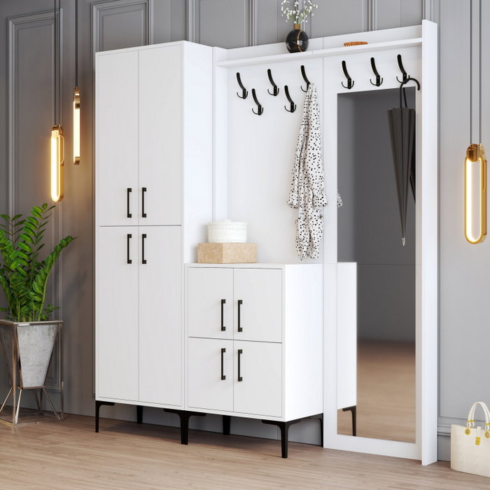 Hanah Home Recibidor Blanco 180x200x35cm Tablero de Partículas Melamina con Perchero Organizador