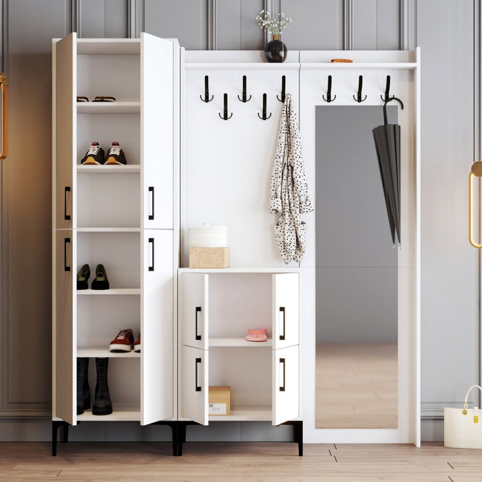Hanah Home Recibidor Blanco 180x200x35cm Tablero de Partículas Melamina con Perchero Organizador