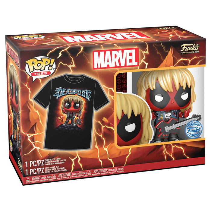 Funko Set Pop! & Camiseta Deadpool Marvel Heavy Metal Talla S 75054 - Figura Metálica con Guitarra - Español/Inglés/Francés