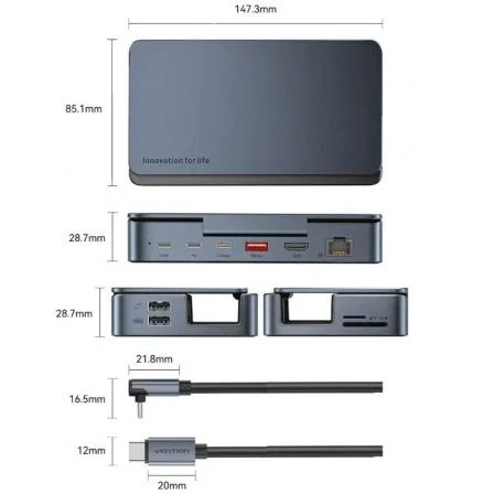 Vention Docking USB-C para Steam Deck y Switch TPZH0 2xHDMI 4K 3xUSB 1xUSB-C PD 1xRJ45 Lector Tarjetas Gris Vention Docking USB-C para Steam Deck y Switch TPZH0 2xHDMI 4K 3xUSB 1xUSB-C PD 1xRJ45 Lector Tarjetas Gris