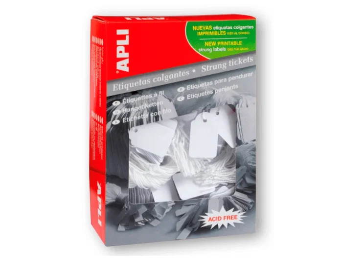 Apli Etiquetas Colgantes Blancas con Hilo 50x70 mm, Caja de 400 Unidades Apli Etiquetas Colgantes Blancas con Hilo 50x70 mm, Caja de 400 Unidades