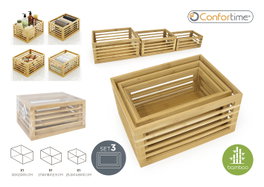 Confortime Set de 3 Cajas de Organización en Bambú, 25.5x14.8x10 cm y 27.6x cm (4 Unidades)
