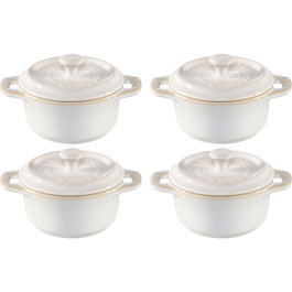 Staub Mini Cocotte Set de 4 Piezas Redondas, Cerámica, Marfil
