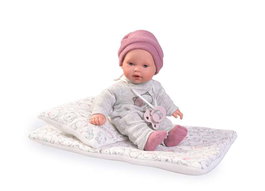 Kika Muñeca Llorona con Sonido 27 cm, Cuerpo Tela, Incluye Cojín Camita y Almohada, Pilas Incluidas, Idiomas: ES/FR/PT/DE/NL/IT/RU/PL/AR/UA