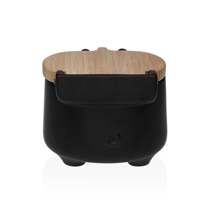 Salero con Tapa Versa Negro Cerámica Bambú Cerdo 13 x 11 x 12,5 cm