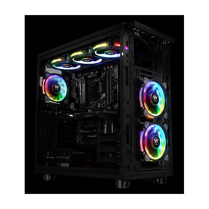 Thermaltake Riing Plus 14 LED RGB Radiator Fan TT Premium Black Pack de 3 unidades, Gris Thermaltake Riing Plus 14 LED RGB Radiator Fan TT Premium Black Pack de 3 unidades, Gris