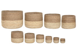 DKD Home Decor Set de 10 Maceteros de Fibra Natural Bicolor