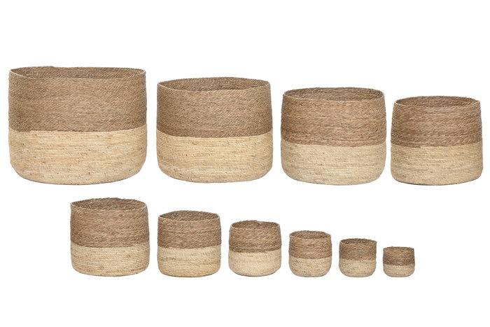 DKD Home Decor Set de 10 Maceteros de Fibra Natural Bicolor DKD Home Decor Set de 10 Maceteros de Fibra Natural Bicolor