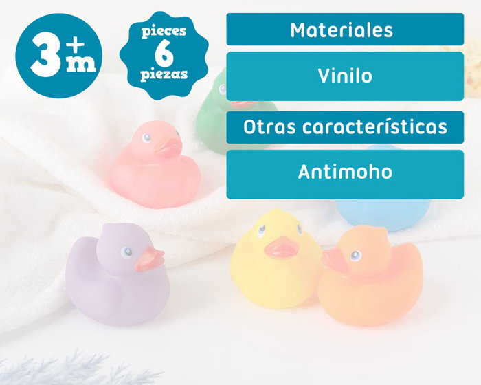 KioKids Set de 6 Patos de Vinilo Blando Multicolor para Baño y Juego +6 Meses