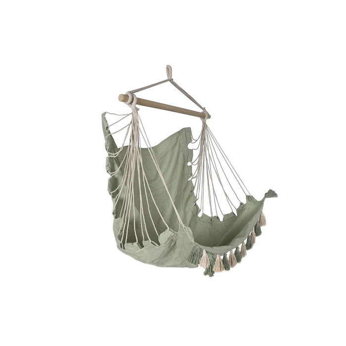 DKD Home Decor Silla Colgante de Algodón y Madera con Borlas, Verde