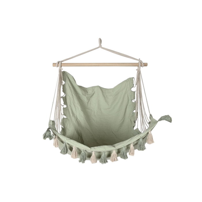 DKD Home Decor Silla Colgante de Algodón y Madera con Borlas, Verde