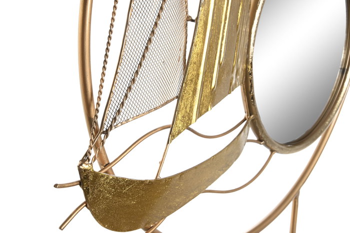 DKD Home Decor Decoración de Metal y Espejo Velero Dorado 53x9x67