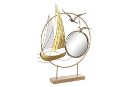 DKD Home Decor Decoración de Metal y Espejo Velero Dorado 53x9x67