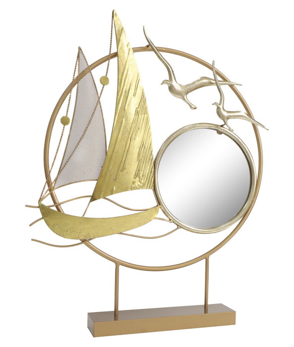 DKD Home Decor Decoración de Metal y Espejo Velero Dorado 53x9x67